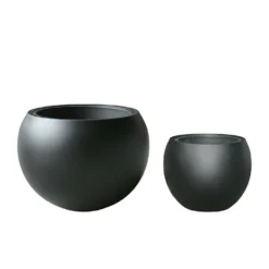 2er Set Blumenkübel Aus Polystone - Matt Schwarz - Estera