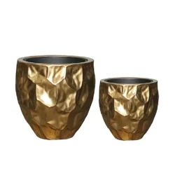 2er Set Indoor Pflanzkübel Mit Einsatz - Polystone Goldfarben - Estador