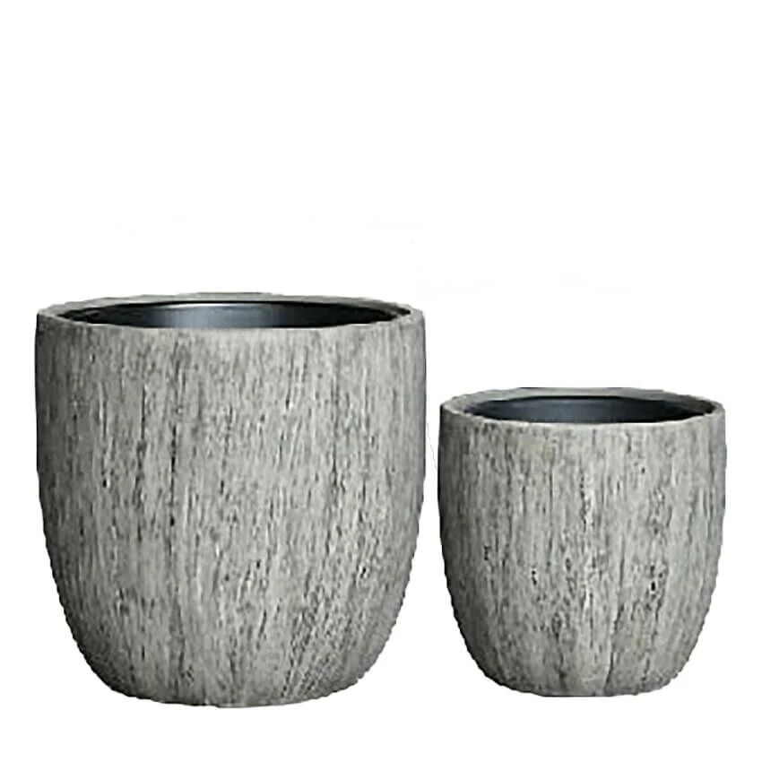 2er Set Pflanzgefäße Aus Polystone - Rund - Grau Mit Holzstruktur-Optik - Mit Einsatz - Yosan 1 2er Set Pflanzgefäße Aus Polystone - Rund - Grau Mit Holzstruktur-Optik - Mit Einsatz - Yosan
