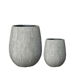 2er Set Pflanzkübel Aus Polystone Mit Einsatz - Rund - Grau Mit Holzstruktur-Optik - Yemaya
