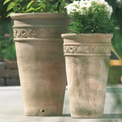 2er Set Pflanzvasen - Terrakotta - Rund - Forales Muster - Sia