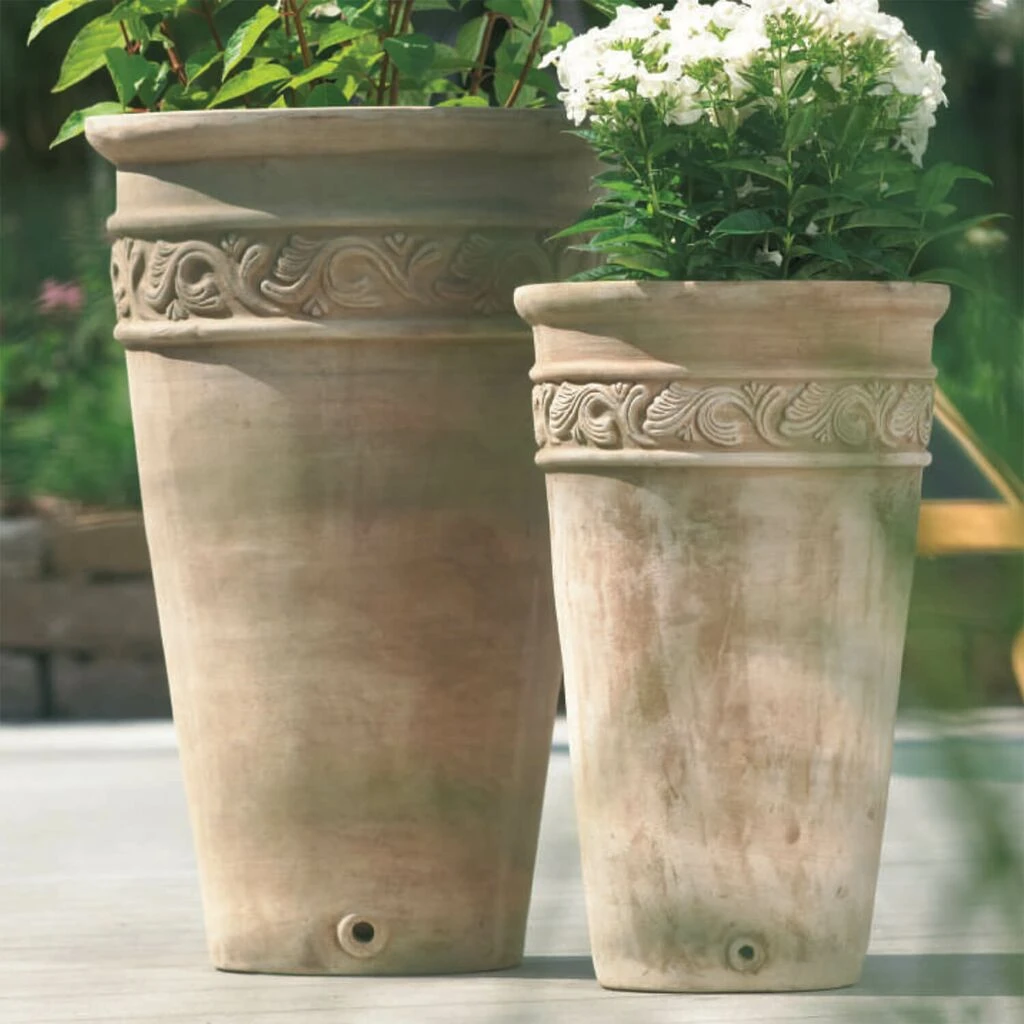 2er Set Pflanzvasen - Terrakotta - Rund - Forales Muster - Sia 1 2er Set Pflanzvasen - Terrakotta - Rund - Forales Muster - Sia