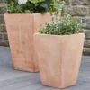 2er Set Stilvolle Pflanzvase Aus Terrakotta - Eckig - Kira