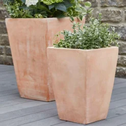 2er Set Stilvolle Pflanzvase Aus Terrakotta - Eckig - Kira