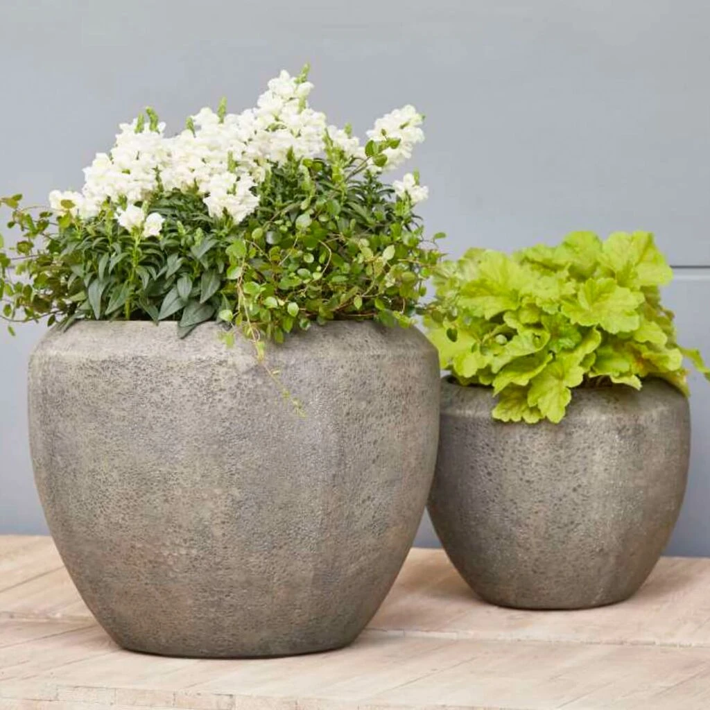 2er Set Vasen Aus Polystone - Rund - Grau - Zwena 1 2er Set Vasen Aus Polystone - Rund - Grau - Zwena