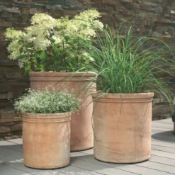 3er Set Outdoor Pflanzgefäße - Terrakotta - Rund - Clivia