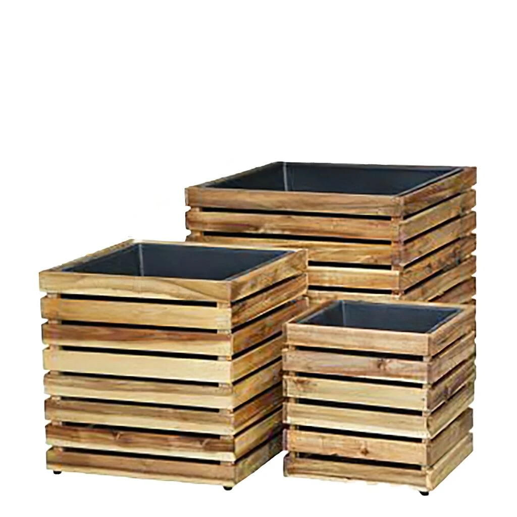 3er Set Pflanzkübel Aus Akazienholz Mit Einsatz - Eckig - Elias 1 3er Set Pflanzkübel Aus Akazienholz Mit Einsatz - Eckig - Elias