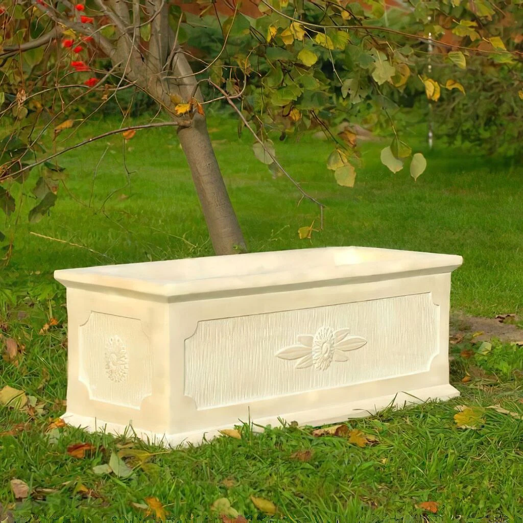 Eckiger Pflanztrog Aus Steinguss - Florales Design - Diotima 1 Eckiger Pflanztrog Aus Steinguss - Florales Design - Diotima