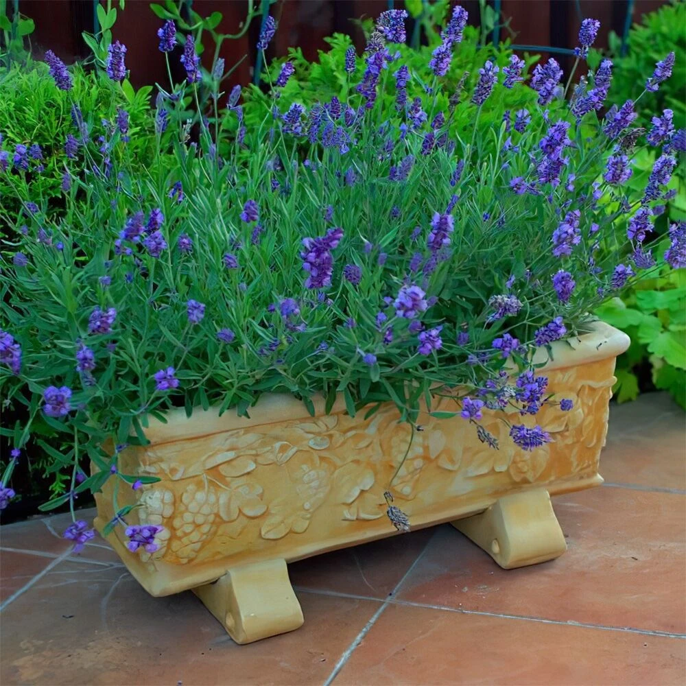 Eckiger Pflanztrog Mit Weinblättern Aus Steinguss - Helice 1 Eckiger Pflanztrog Mit Weinblättern Aus Steinguss - Helice