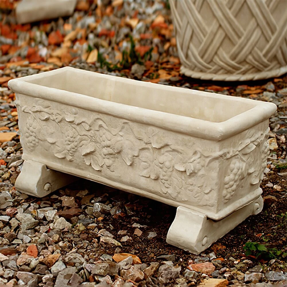 Eckiger Pflanztrog Mit Weinblättern Aus Steinguss - Helice 2 Eckiger Pflanztrog Mit Weinblättern Aus Steinguss - Helice – Bild 2