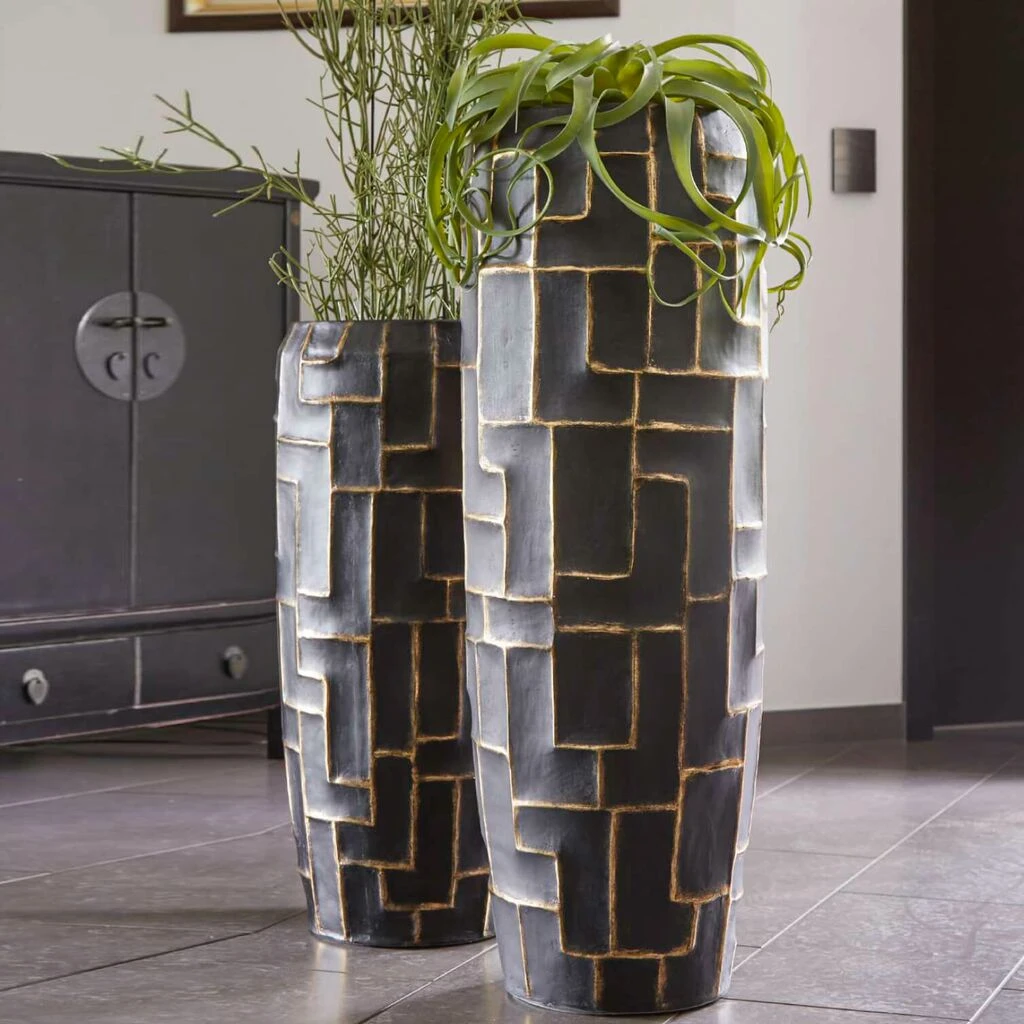 Edle XXL Vase Mit Einsatz Aus Polystone - Schwarz&Gold - Ayana 1 Edle XXL Vase Mit Einsatz Aus Polystone - Schwarz&Gold - Ayana