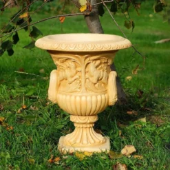 Eindrucksvolle Pflanzamphore Mit Tier Relief Aus Steinguss - Klea