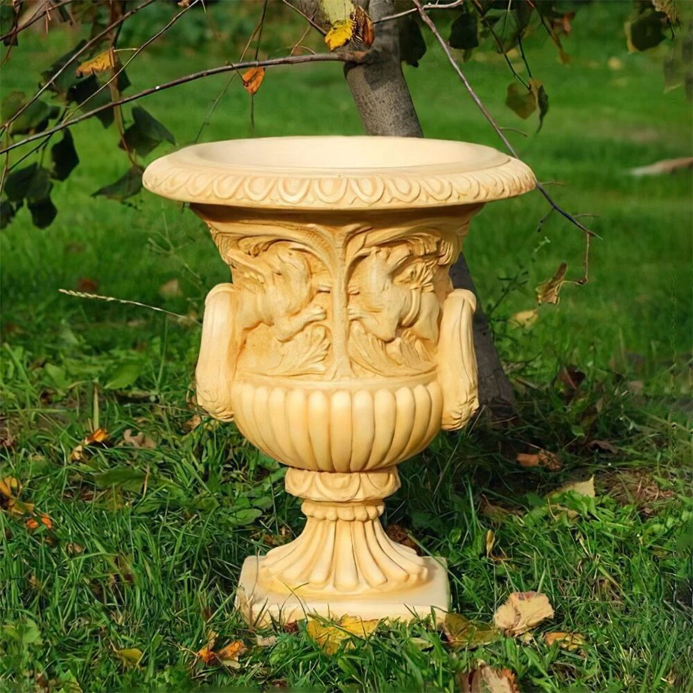 Eindrucksvolle Pflanzamphore Mit Tier Relief Aus Steinguss - Klea 1 Eindrucksvolle Pflanzamphore Mit Tier Relief Aus Steinguss - Klea