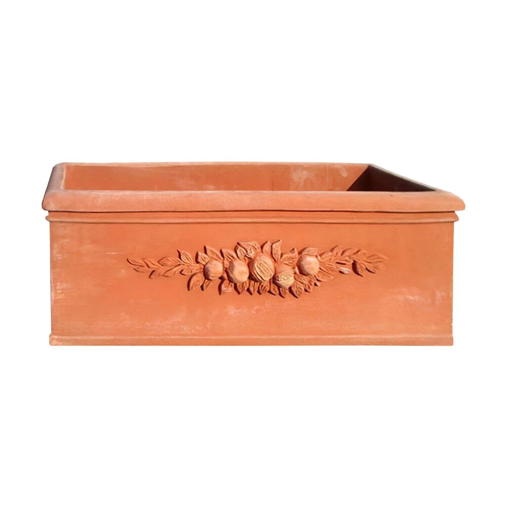 Großer Pflanztrog Aus Terrakotta Mit Ornament - Vinci 1 Großer Pflanztrog Aus Terrakotta Mit Ornament - Vinci