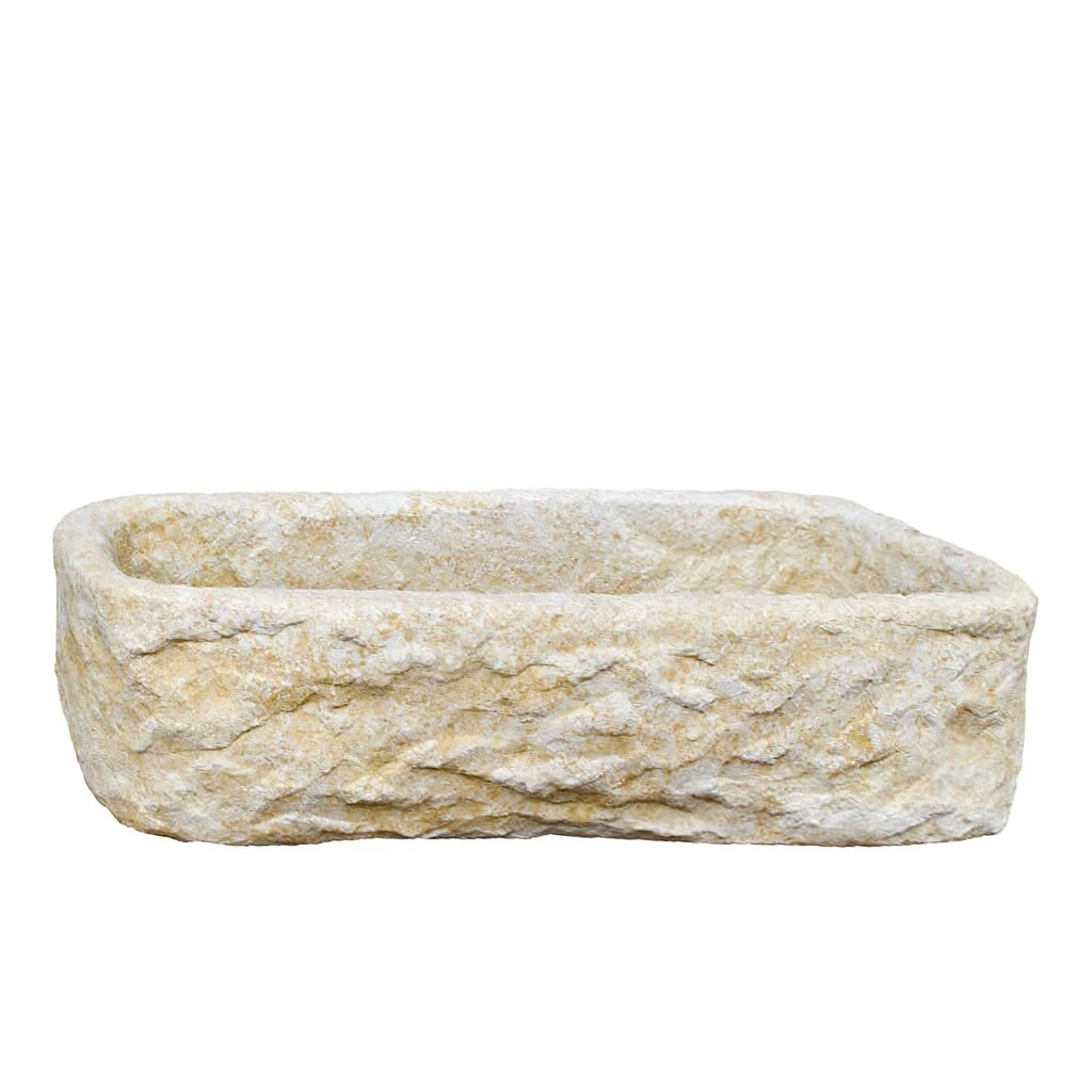 Großer Steinguss-Pflanzkasten In Natürlicher Optik - Aucuba 1 Großer Steinguss-Pflanzkasten In Natürlicher Optik - Aucuba