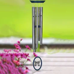 Großes Klangspiel Mit Silbernen Röhren & Eschenholz - Schmetterlingmotiv - Wind Fantasy Butterfly