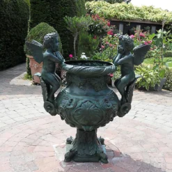 Hochwertiges Bronze Pflanzgefäß Mit Engeln