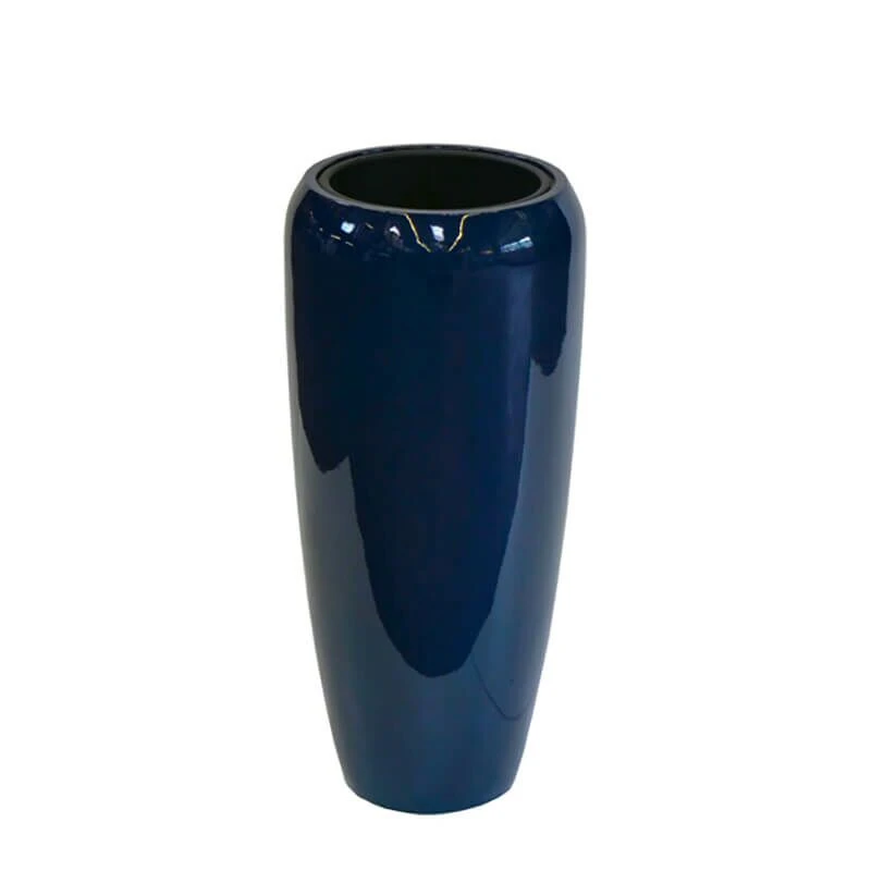 Moderne Pflanzvase Für Draußen - Blau Glänzend - Polystone - Montecasaro 2 Moderne Pflanzvase Für Draußen - Blau Glänzend - Polystone - Montecasaro – Bild 2