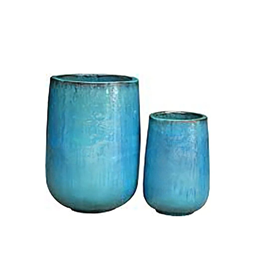 Outdoor Pflanzvase 2er Set - Keramik - Ocean Blue - Esterato 1 Outdoor Pflanzvase 2er Set - Keramik - Ocean Blue - Esterato