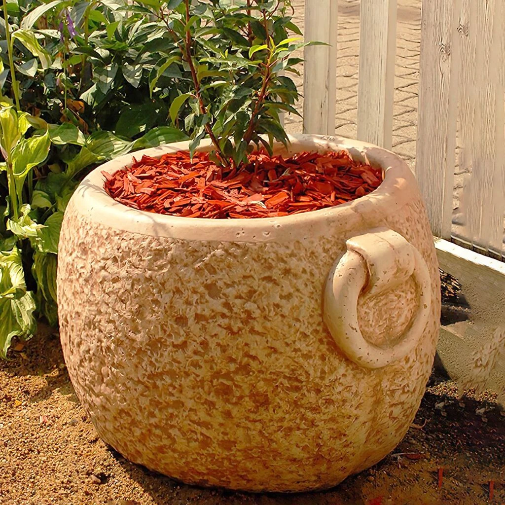 Pflanztopf Mit Rauer Oberfläche Und Griffen - Rundes Steinguss Gefäß - Kiveli 2 Pflanztopf Mit Rauer Oberfläche Und Griffen - Rundes Steinguss Gefäß - Kiveli – Bild 2