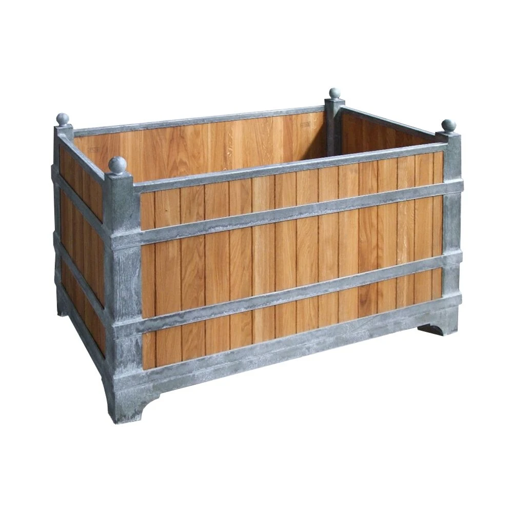 Rechteckiges XXL Pflanzgefäß Aus Eichenholz & Stahl - Jorena 1 Rechteckiges XXL Pflanzgefäß Aus Eichenholz & Stahl - Jorena