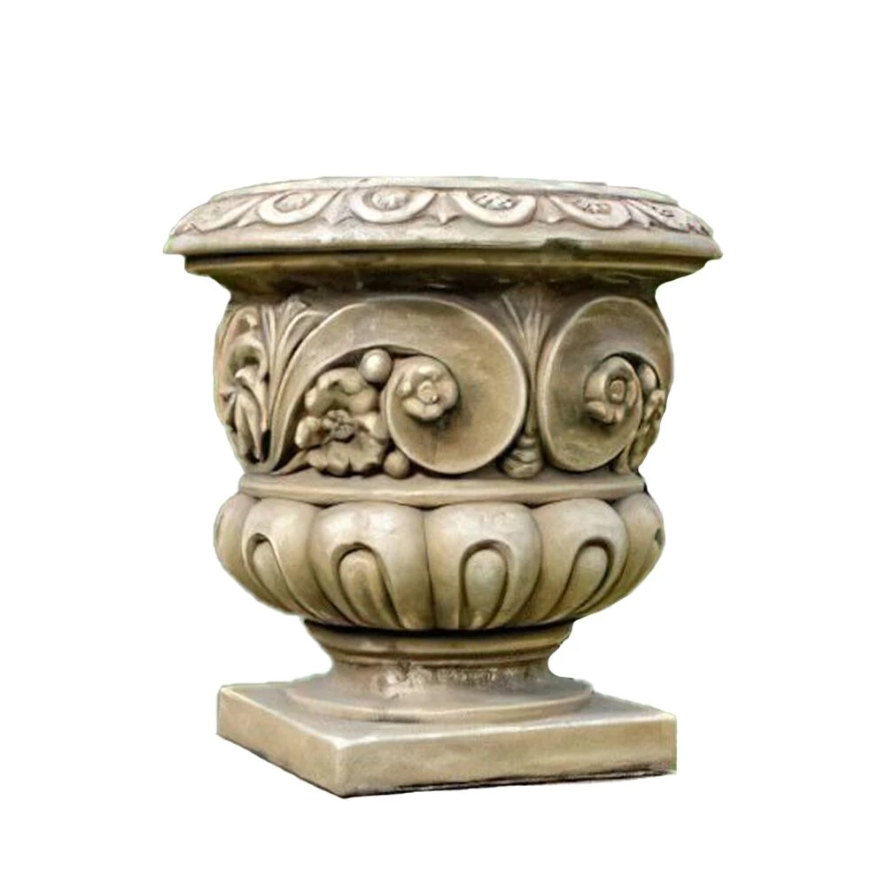 Runder Steinguss Pflanztopf Mit Aufwendiger Verzierung - Dorkas 1 Runder Steinguss Pflanztopf Mit Aufwendiger Verzierung - Dorkas