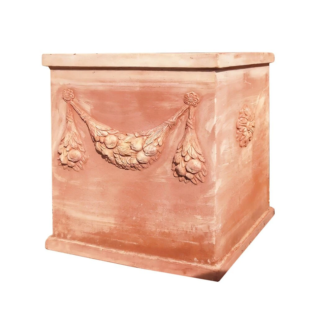 Terracotta Blumenkassette Mit Ornament - Tizian 1 Terracotta Blumenkassette Mit Ornament - Tizian