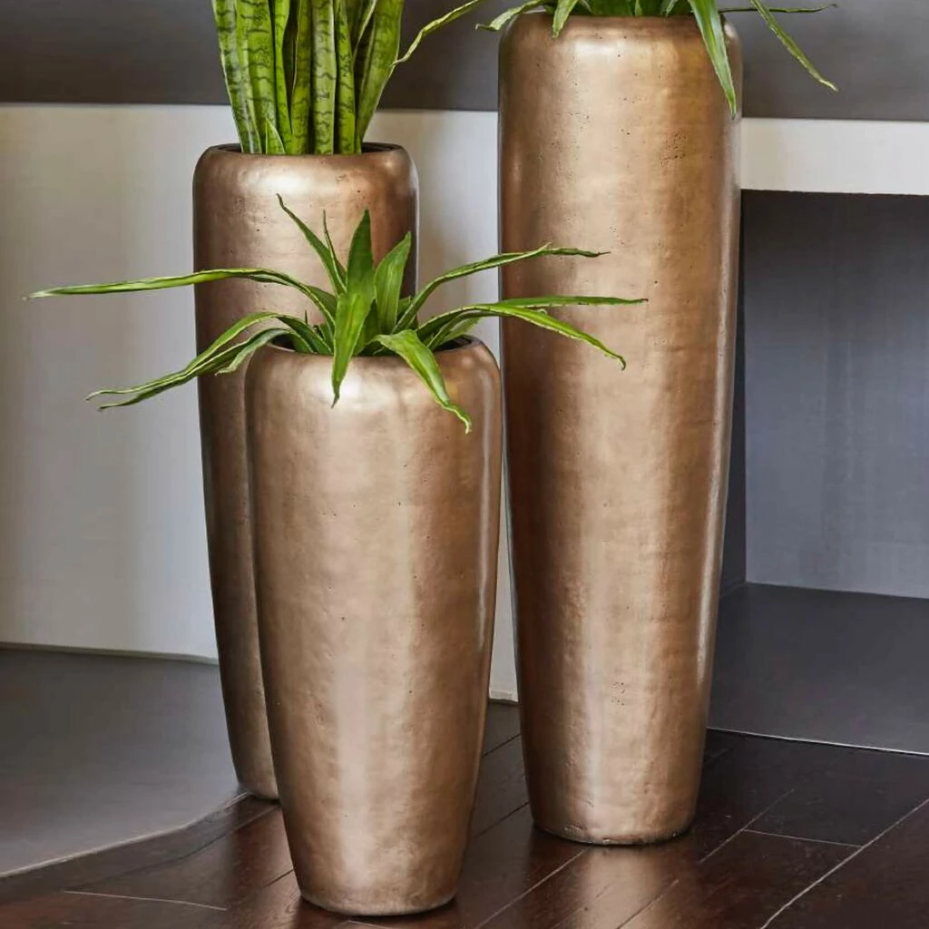 XXL Indoor Vase Mit Einsatz - Polystone - Bronze - Rund - Amanuel 1 XXL Indoor Vase Mit Einsatz - Polystone - Bronze - Rund - Amanuel