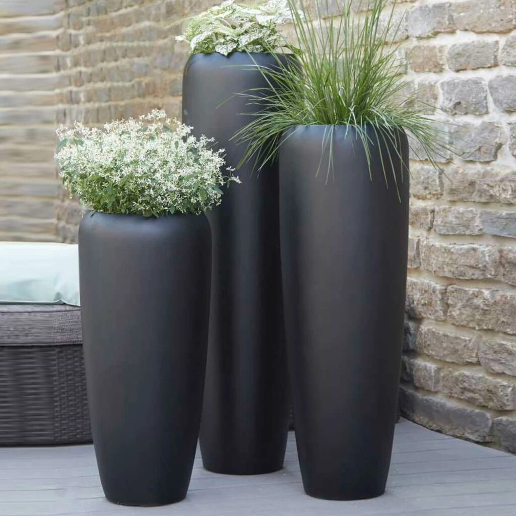 XXL Pflanzvase Aus Polystone Mit Einsatz - Schwarz - Rund - Adisa 1 XXL Pflanzvase Aus Polystone Mit Einsatz - Schwarz - Rund - Adisa