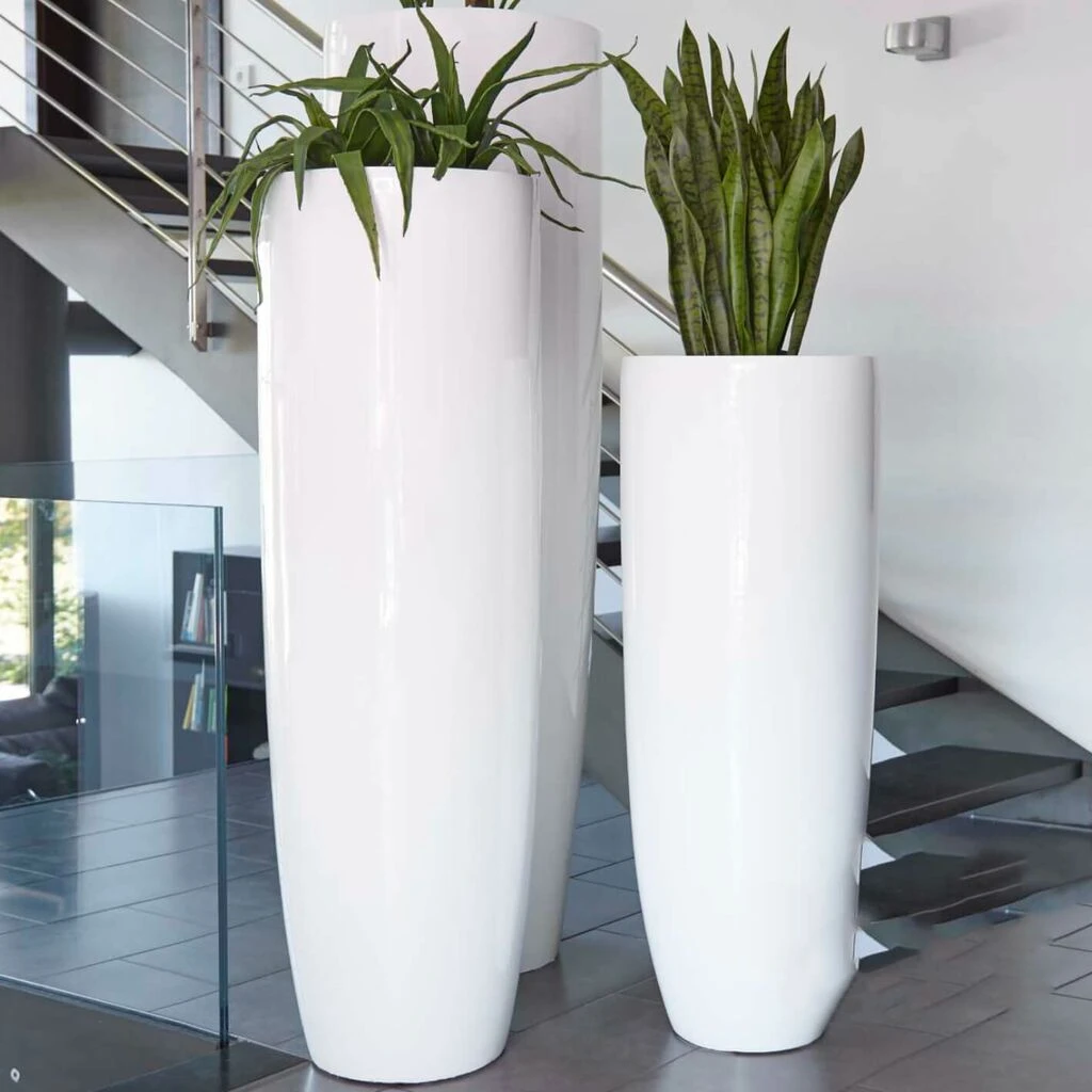 XXL Pflanzvase Für Drinnen & Draußen - Polystone - Weiß Glänzend - Gradara 1 XXL Pflanzvase Für Drinnen & Draußen - Polystone - Weiß Glänzend - Gradara