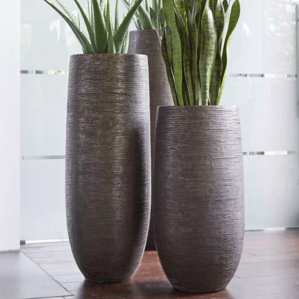 XXL Pflanzvase Für Drinnen - Mit Einsatz - Polystone - Grau - Rund - Saare 1 XXL Pflanzvase Für Drinnen - Mit Einsatz - Polystone - Grau - Rund - Saare