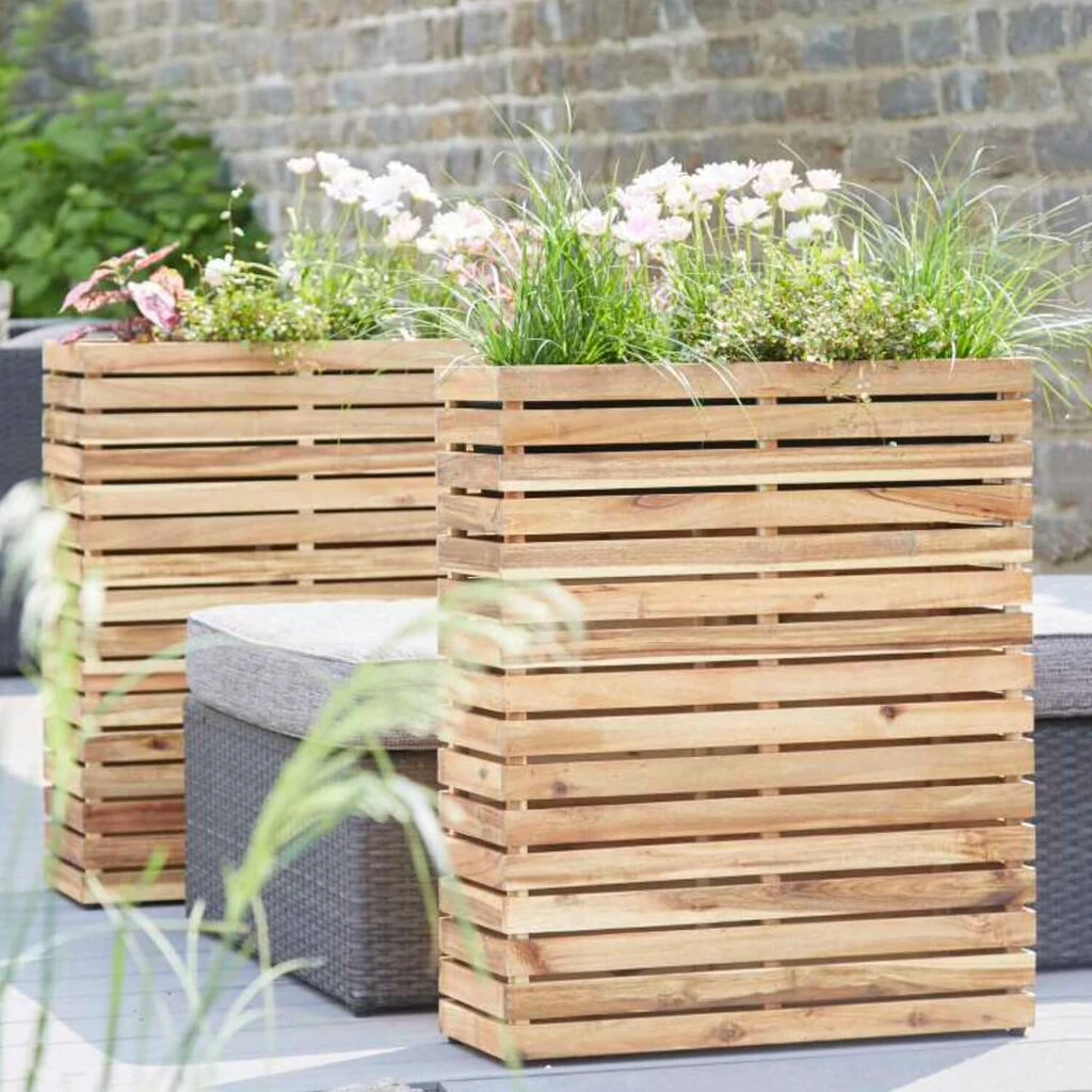 XXL Raumteiler Zum Bepflanzen Aus Akazienholz Mit Einsatz - Eckig - Emil 1 XXL Raumteiler Zum Bepflanzen Aus Akazienholz Mit Einsatz - Eckig - Emil