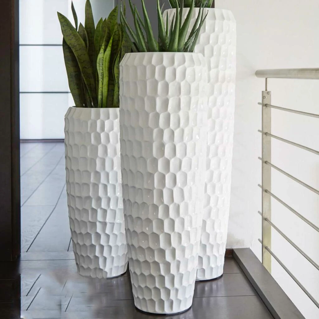 XXL Vase Mit Einsatz - Polystone - Weiß Hochglänzend - Kimia 1 XXL Vase Mit Einsatz - Polystone - Weiß Hochglänzend - Kimia